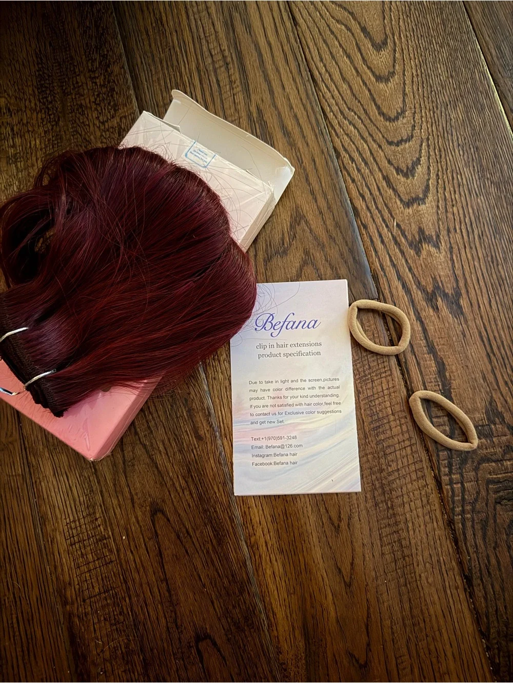 NWT Befana 100% Remy Human Clip in Hair Extensions Burgandy 70g